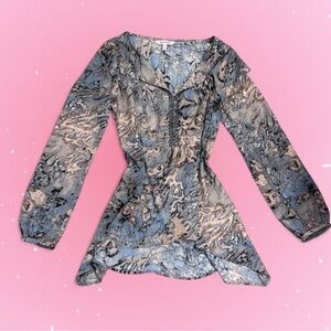 Juicy Couture Womens Animal Print Blouse Size XS Rhinestone Neckline Y2K 2000s